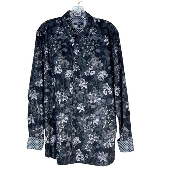 TED BAKER LONDON Long Sleeve Grey Pink Black Floral Shirt Men's XL - Picture 4 of 16